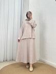 Azime Ribanalı Yırtmaçlı Etekli Takım-MF1892 Taş