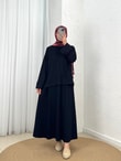 Azime Ribanalı Yırtmaçlı Etekli Takım-MF1892 Siyah