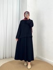 Azime Ribanalı Yırtmaçlı Etekli Takım-MF1892 Siyah