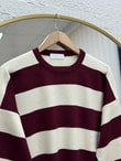 Bahar Kalın Çizgili Oversize Kazak-Zİ5260 Bordo