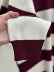 Bahar Kalın Çizgili Oversize Kazak-Zİ5260 Bordo