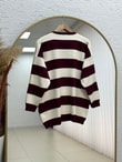 Bahar Kalın Çizgili Oversize Kazak-Zİ5260 Bordo