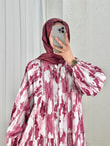 Begonya Mermer Desen Elbise-MF1755.7 Bordo