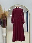 Belgi Güllü Saten Elbise-GE5157 Bordo
