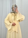 Bengül Fularlı Geniş Kol Elbise-HE8482 Sarı
