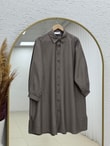 Benice Yırtmaç Detay Uzun Tunik-AS5976 Vizon