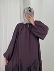 Binnaz Parçalı Ve Fırfırlı Vual Elbise-FA1111 Mürdüm