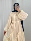 Binnaz Parçalı Ve Fırfırlı Vual Elbise-FA1111 Sarı