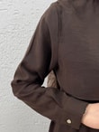 Biray Metal Düğmeli Bolerolu Uzun Tunik-GS6289 Kahve