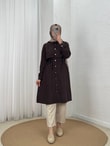 Biray Metal Düğmeli Bolerolu Uzun Tunik-GS6289 Kahve