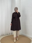 Biray Metal Düğmeli Bolerolu Uzun Tunik-GS6289 Kahve