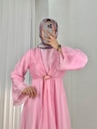 Birben Önü Tokalı Ve Bolerolu Geniş Kol Vual Elbise-FA1116 Pembe
