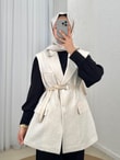 Birihat Çift Cepli Keten Yelek-HK063 Taş