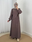Canay Pelerinli İpli Elbise-ML2095 Kahve