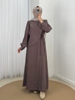 Canay Pelerinli İpli Elbise-ML2095 Kahve