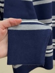 Canpare Polo Yaka Düğmeli Çizgili Triko Kazak-KR6070 Lacivert
