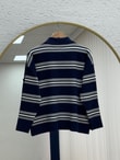 Canpare Polo Yaka Düğmeli Çizgili Triko Kazak-KR6070 Lacivert