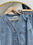 Celena Tek Cepli Metal Düğmeli Pantolonlu Kot Takım-LS8220 Açık Mavi
