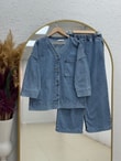 Celena Tek Cepli Metal Düğmeli Pantolonlu Kot Takım-LS8220 Açık Mavi
