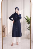Cemay Boydan Çift Çıtçıtlı Yırtmaçlu Uzun Tunik-GS688 Lacivert