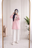 Cemşah Papatya Nakışlı Yazılı Yırtmaçlı Bluz-SS13157 Pembe