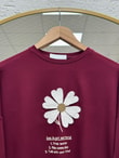 Cemşah Papatya Nakışlı Yazılı Yırtmaçlı Bluz-SS13157 Bordo