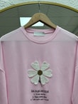 Cemşah Papatya Nakışlı Yazılı Yırtmaçlı Bluz-SS13157 Pembe