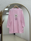Cemşah Papatya Nakışlı Yazılı Yırtmaçlı Bluz-SS13157 Pembe