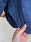 Çiğdem Çizgili Keten Karışımlı Oversize Kadın Gömlek-ZN1174 Lacivert