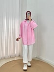 Çilek Omuz Büzgülü Gizli Patlı Balon Kol Gömlek-NA769 Pembe
