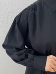 Çilek Omuz Büzgülü Gizli Patlı Balon Kol Gömlek-NA769 Siyah