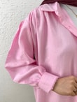 Çilek Omuz Büzgülü Gizli Patlı Balon Kol Gömlek-NA769 Pembe