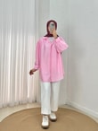 Çilek Omuz Büzgülü Gizli Patlı Balon Kol Gömlek-NA769 Pembe