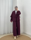 Cıvıl Şallı Ceketli Pantolonlu Modal Takım-MF258 Bordo