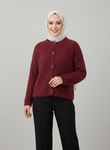 Dasia Oyuk Düğmeli Sakallı Kısa Hırka-Zİ7007 Bordo