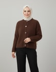 Dasia Oyuk Düğmeli Sakallı Kısa Hırka-Zİ7007 Kahve