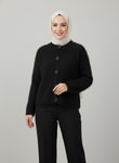 Dasia Oyuk Düğmeli Sakallı Kısa Hırka-Zİ7007 Siyah