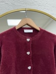 Davuna Kalp Düğmeli Mini Hırka-KR3194 Bordo