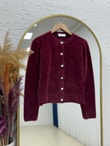 Davuna Kalp Düğmeli Mini Hırka-KR3194 Bordo