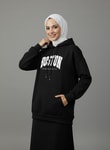 Delora Boston Yazılı Kapşonlu 3 İp Sweat-CI9852 Siyah