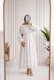 Dilgenur Omzu Fırfırlı Şifon Elbise-BN4635 Beyaz