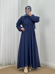 Dilgenur Omzu Fırfırlı Şifon Elbise-BN4635 Lacivert