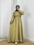 Dilgenur Omzu Fırfırlı Şifon Elbise-BN4635 Yağ Yeşili