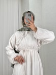 Dilgenur Omzu Fırfırlı Şifon Elbise-BN4635 Beyaz