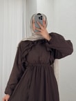Dilgenur Omzu Fırfırlı Şifon Elbise-BN4635 Kahve
