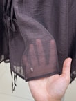 Dilşad Büzgülü Bağlamalı Tül Bluz-NL965 Koyu Kahve