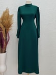 Ebru Bağcıklı Krep Elbise-PA9598 Zümrüt Yeşili