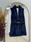 Elham Kemerli Peluş Yelek-BN8468 Lacivert