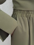 Elifgül Kol Ucu Yırtmaçlı Kuşaklı 3lü Pantolonlu Takım-EU3429 Haki