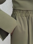 Elifgül Kol Ucu Yırtmaçlı Kuşaklı 3lü Pantolonlu Takım-EU3429 Haki